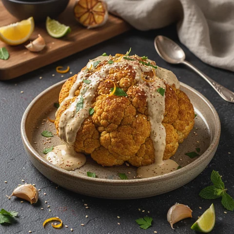 Gerösteter Blumenkohl mit Tahini-Zitrus-Sauce