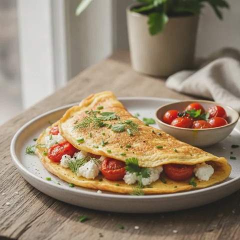 Kräuteromelett mit Feta und Tomaten