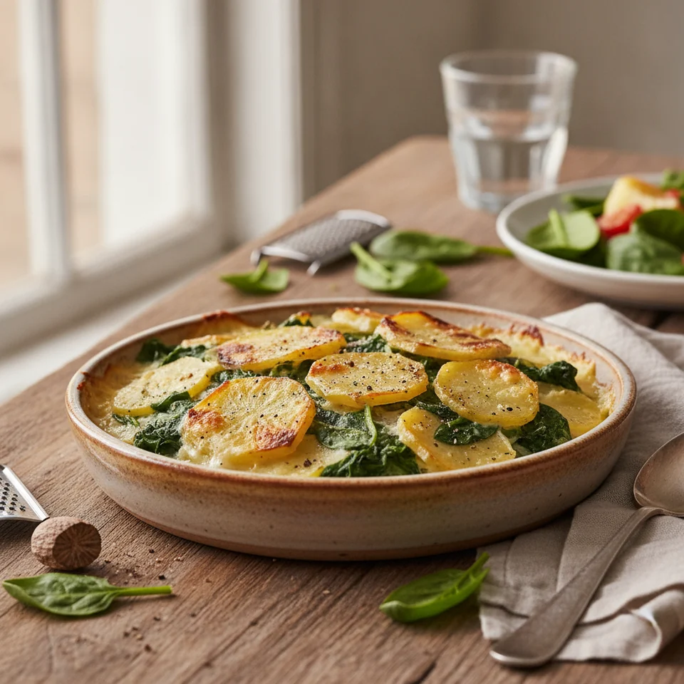 Potato Gratin with Spinach and Nutmeg