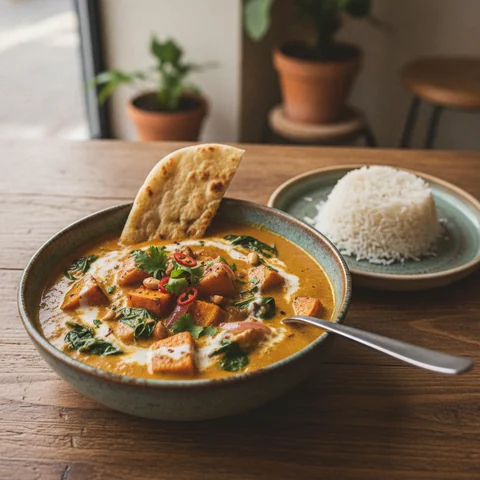 Süßkartoffel-Curry mit Spinat