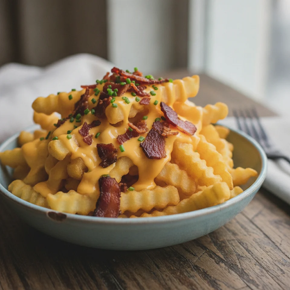 Pommes mit Speck und Käse