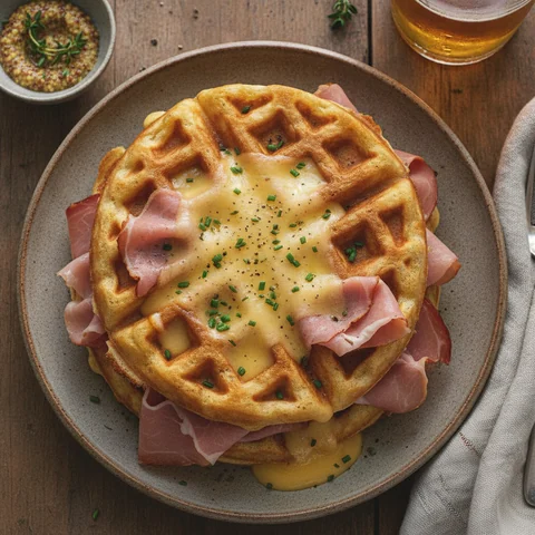 Beer Waffles with Ham and Cheese