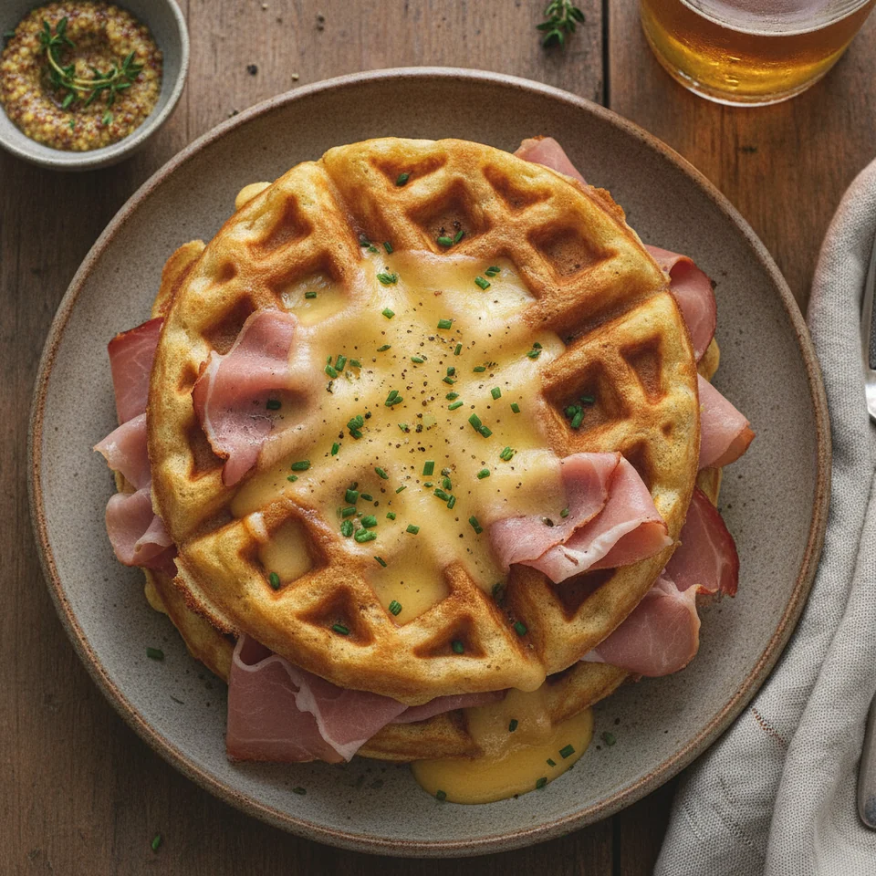 Bierwaffeln mit Schinken und Käse