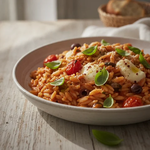 Tomaten-Orzo mit Basilikum