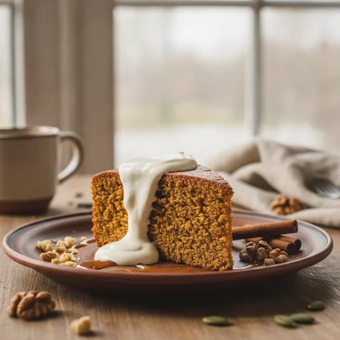 Kürbiskuchen mit saurer Sahne