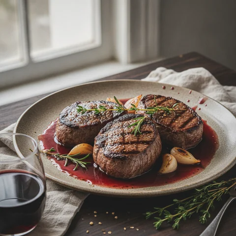 Beef Steaks in Red Wine