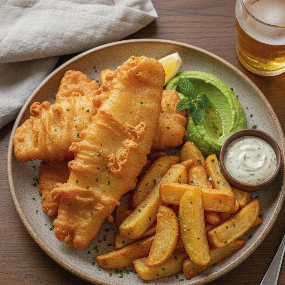 Fisch im Bierteig & Chips