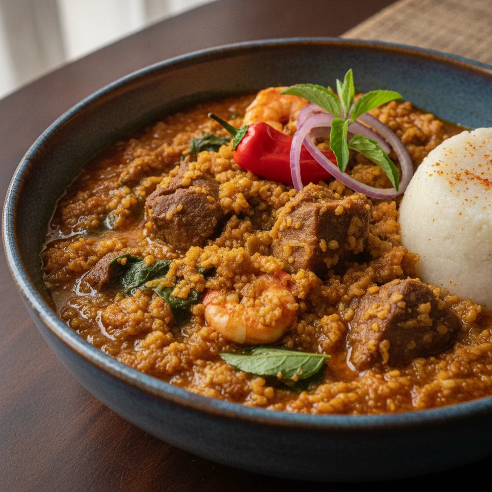 Egusi-Suppe – nigerianischer Eintopf mit Melonenkernen