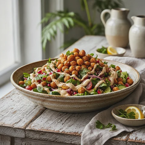 Orientalischer Kichererbsensalat mit Tahini-Dressing
