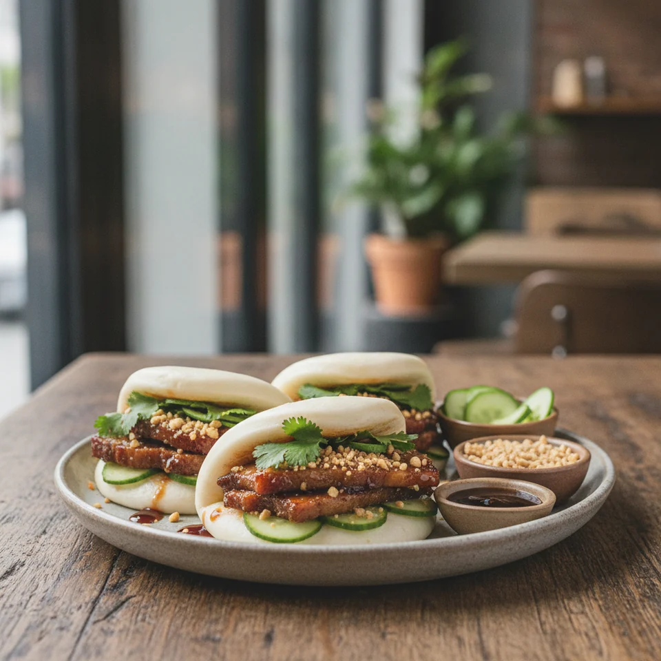 Bao Buns mit geschmortem Schweinefleisch