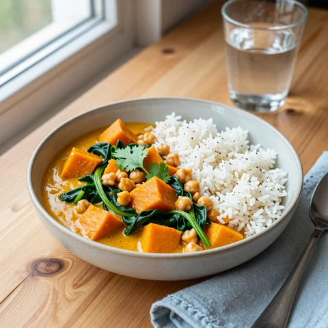 Rotes Kürbis-Kichererbsen-Curry mit Limette