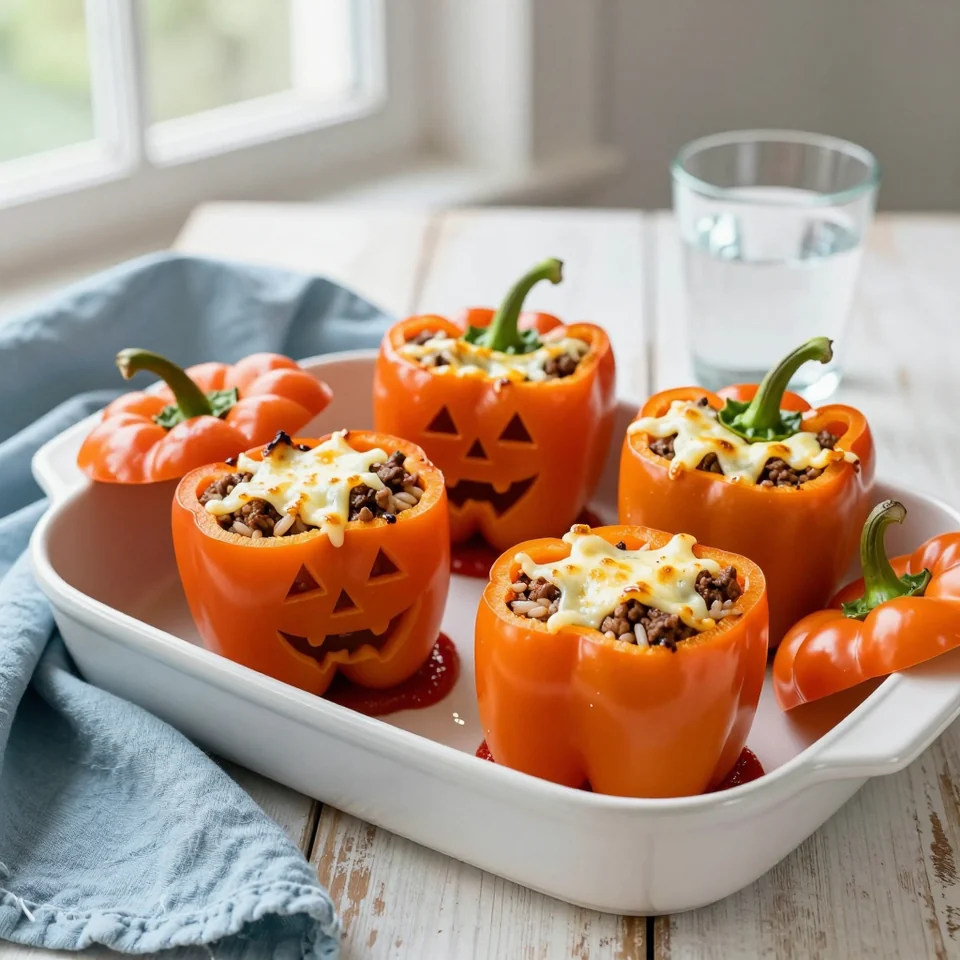 Jack-o'-Lantern Peppers with Beef and Rice Filling