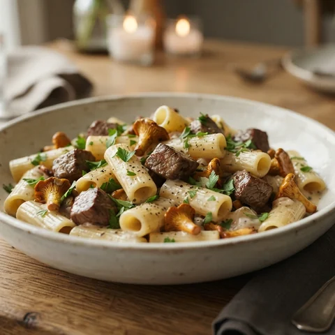 Rigatoni with Beef Tenderloin and Chanterelles