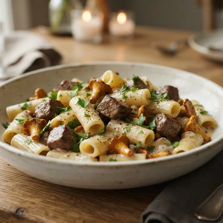 Rigatoni mit Rinderfilet und Pfifferlingen