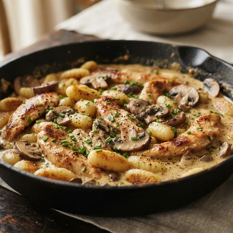 Chicken and Mushroom Skillet with Mini Dumplings in Mustard Cream Sauce
