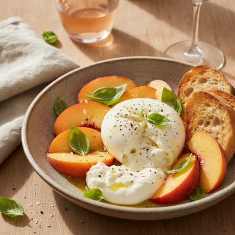 Pfirsich-Burrata-Salat mit Basilikum