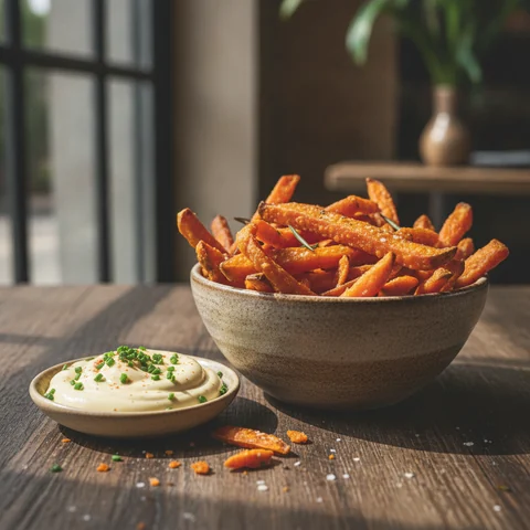 Süßkartoffel-Pommes mit Aioli