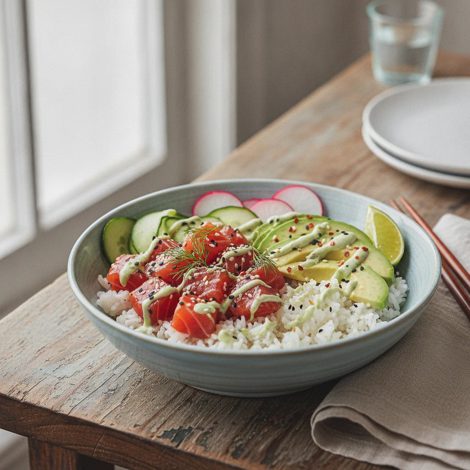 Lachsbowl mit Avocado